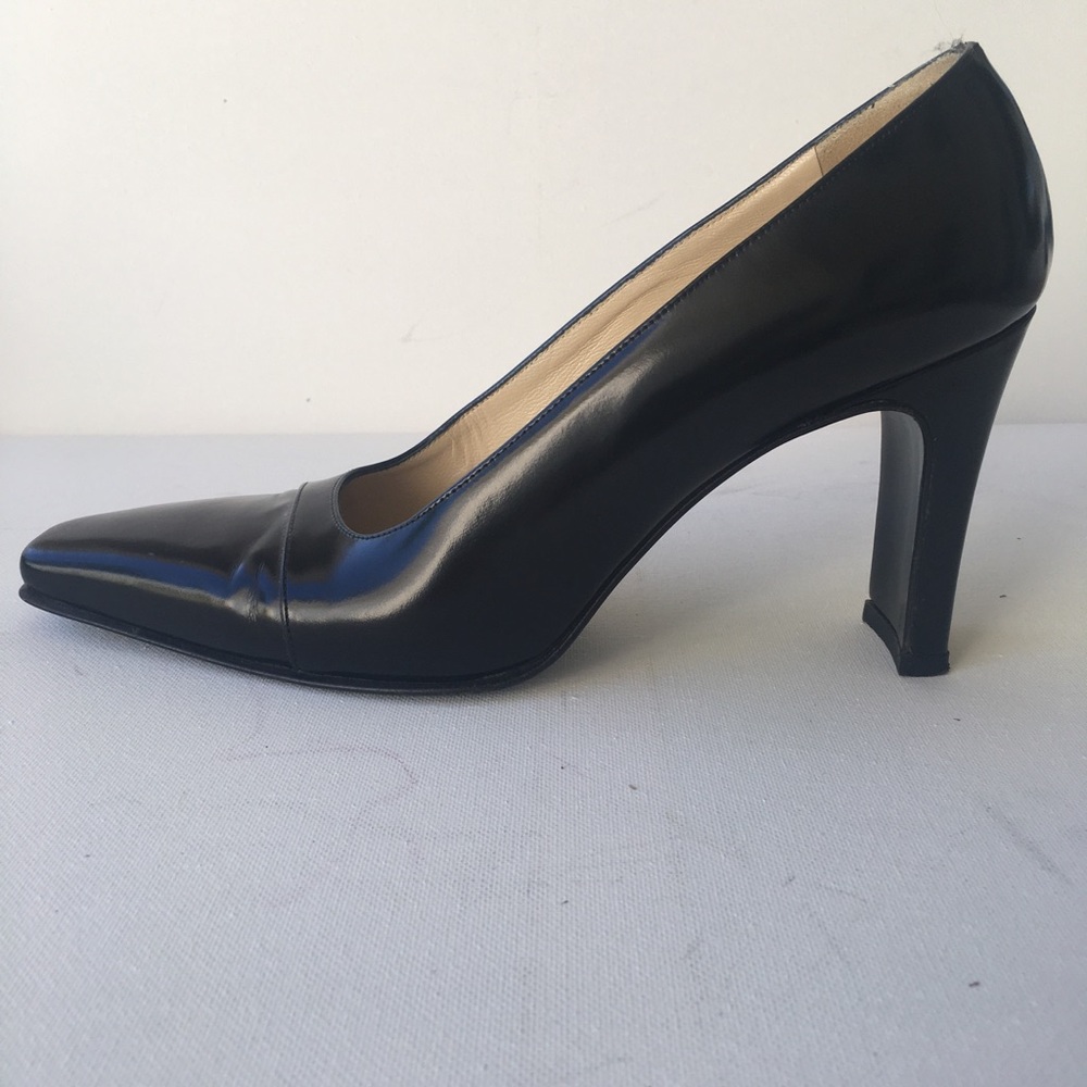 Adriana V Campanile Black Leather Heels